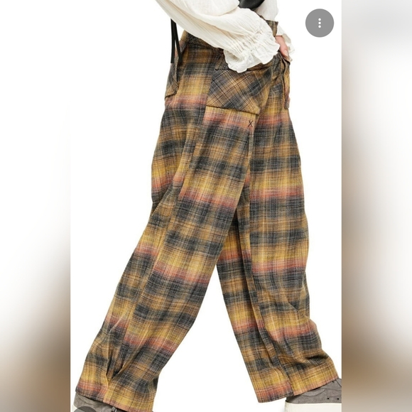 Free People "BIRCH" Wide Leg Plaid Pants in MOSS Combo 12 NWOT - Picture 2 of 10